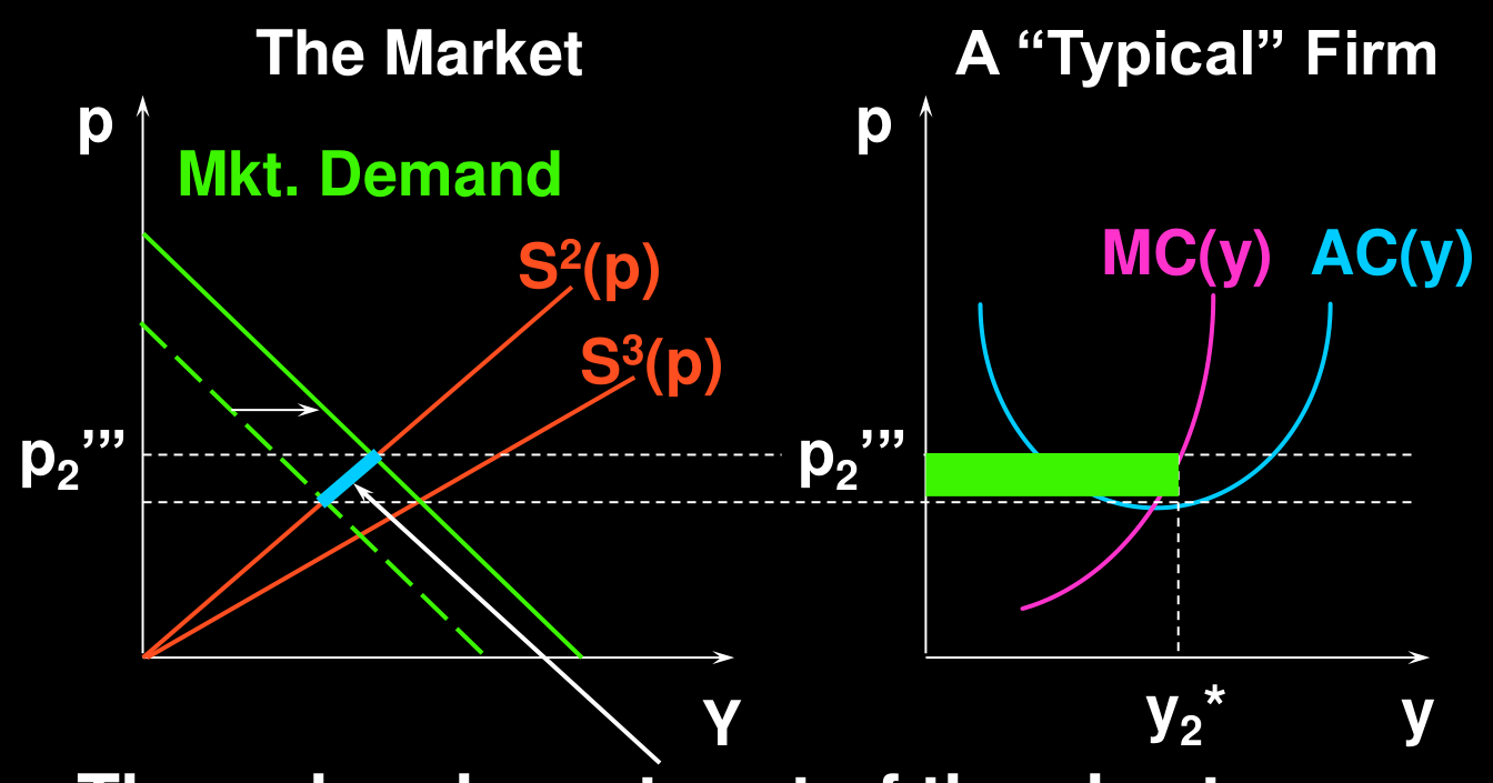 n = 2 时有效的短期供给曲线线段:需求增加时行业沿 S^2(p) 的这一段供给