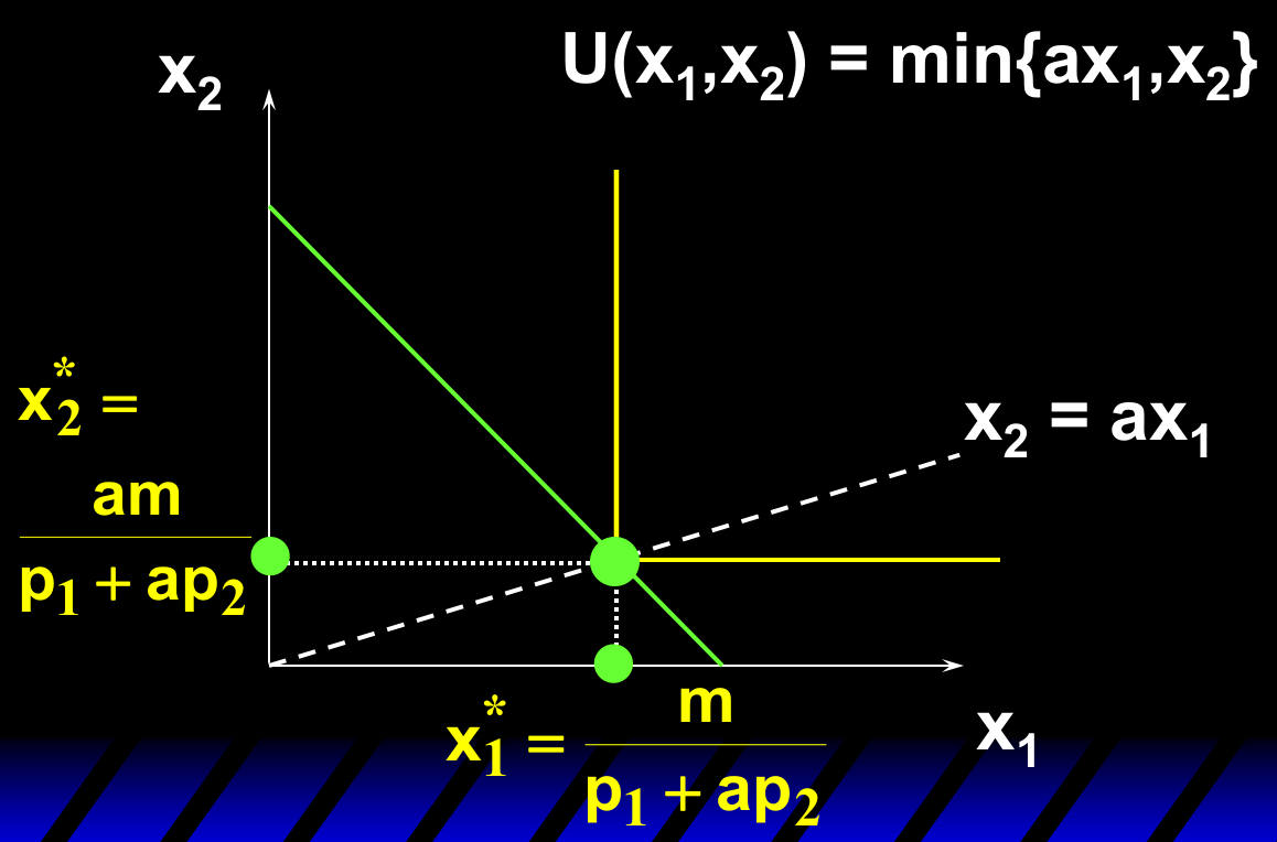 完全互补的最优选择：x1*=m/(p1+ap2)，x2*=am/(p1+ap2)