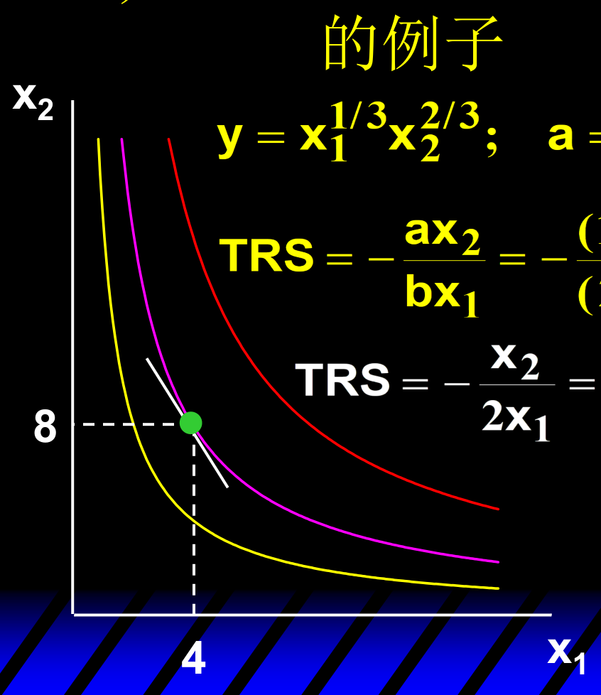 柯布-道格拉斯例子：在点 (4, 8) 处 TRS = -1